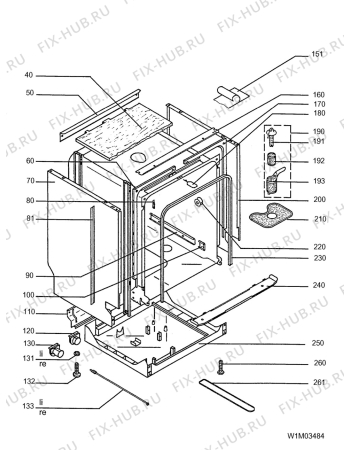 Взрыв-схема посудомоечной машины Aeg F50501 - Схема узла W10 Chassi, strainer, top DGN M